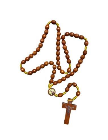 Rosario cuerda madera marron rojizo con imagen|Libreriasalesiana