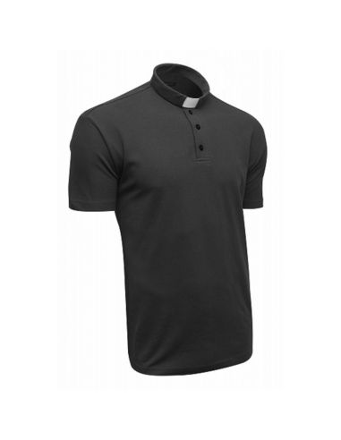 Polo Sacerdotal algodón Manga Corta Negro XXL
