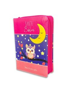 Biblia Rvr60 De Bolsillo Primor Rosa/Coral Búho Con Cierre