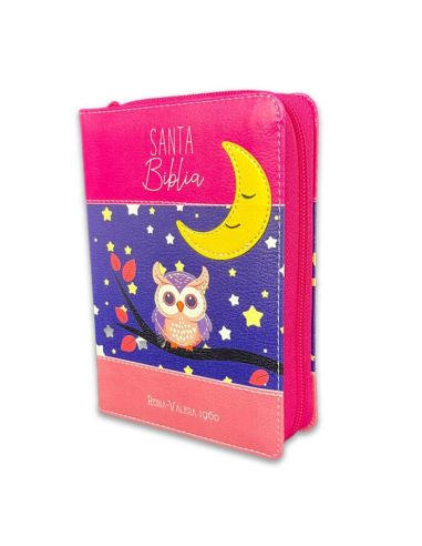 Biblia Rvr60 De Bolsillo Primor Rosa/Coral Búho Con Cierre