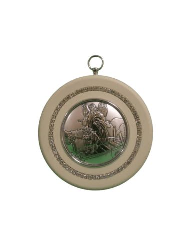 Medalla Cuna Plata Diam.9Cm Angel Puente Blanco