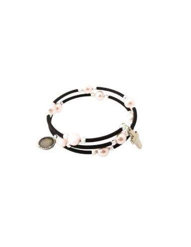 Brazalete 619 Perla Rosa Con Cruz Generico