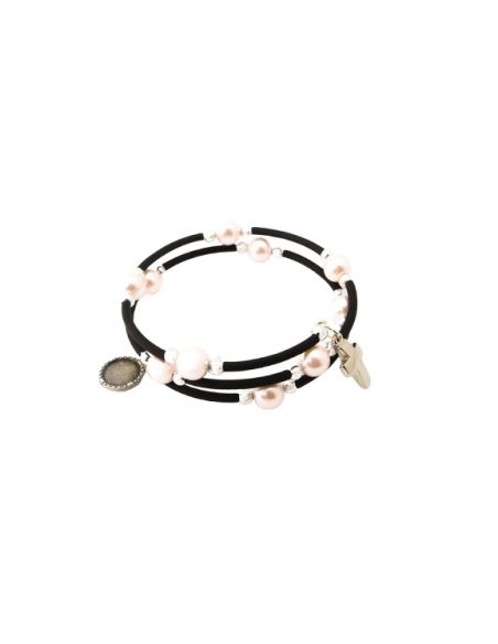 Brazalete 619 Perla Rosa Con Cruz Generico