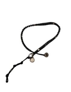 Brazalete Madera Cuero Negro Boton Ave Maria Generico