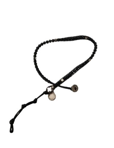 Brazalete Madera Cuero Negro Boton Ave Maria Generico