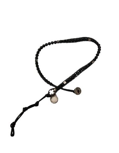 Brazalete Madera Cuero Negro Boton Ave Maria Generico