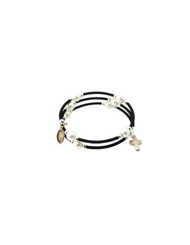 Brazalete 619 Perla Blanca Con Cruz Generico