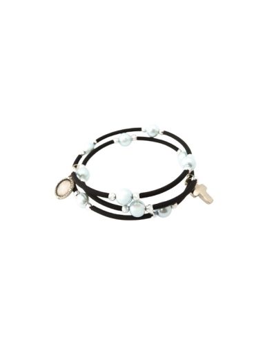 Brazalete 619 Perla Azul Con Cruz Generico