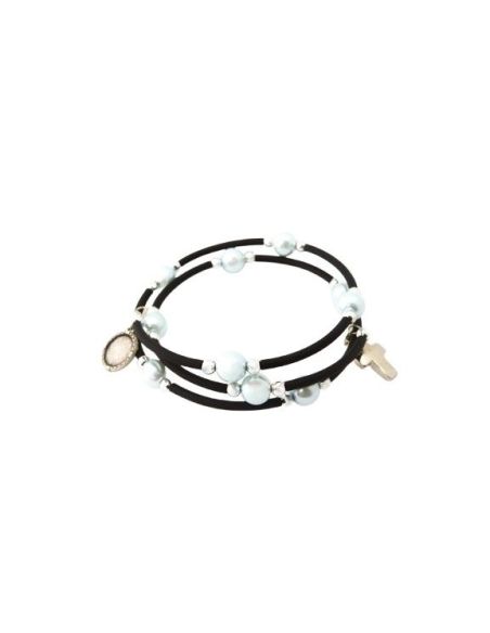 Brazalete 619 Perla Azul Con Cruz Generico