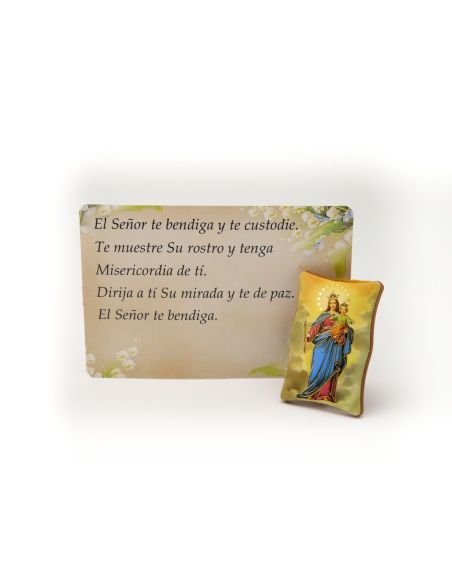 CUADRITO REPIE RESINA 3X4,5CM C/ORACION Mª.UXILIADORA