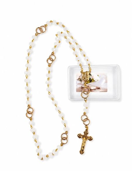 Rosario 8x6mm dorado matrimonio cristal blanco mate c/caja