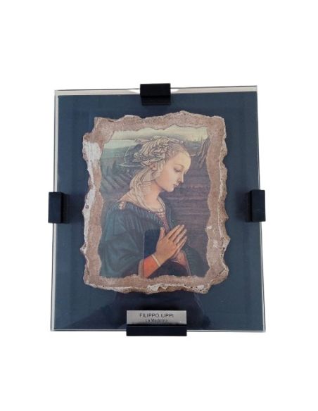 Cuadro cristal con piedra Virgen de Lippi 24,5x28,5cm