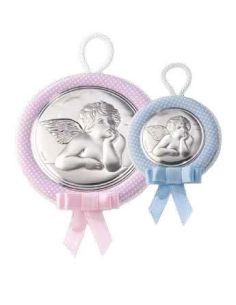 Medalla cuna plata 6,5cm ángel 10493 rosa