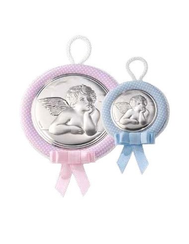 Medalla cuna plata 6,5cm ángel 10493 rosa