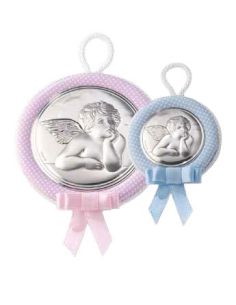 Medalla cuna plata 6,5cm ángel 10493 celeste