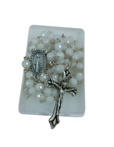 Rosario Blanco Plast. Irisado Milagrosa Metal C/Caja