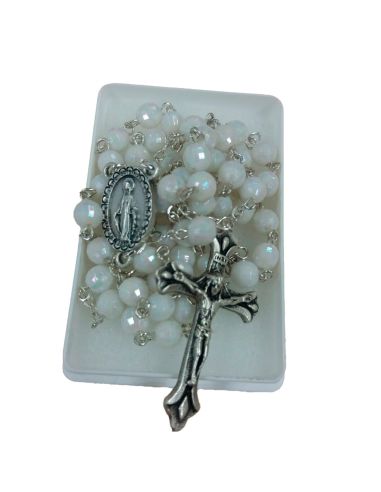 Rosario Blanco Plast. Irisado Milagrosa Metal C/Caja