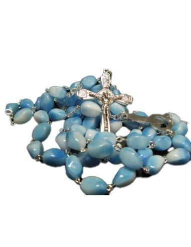 Rosario Cristal Piedra 10X8Mm Azul Claro