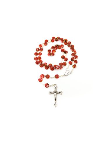 Rosario Cristal Plato Rojo 8 mm