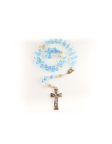 Rosario Plata Rombo Swarovski 6Mm Azul Claro