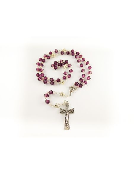 Rosario Plata Rombo Swarovski 6Mm Morado