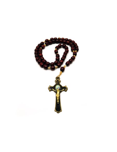 Rosario Madera Cruz Metal Negr.Milagrosa