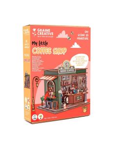 Maqueta madera 3d coffee shop con luz 2