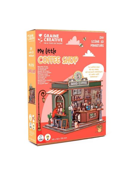 Maqueta madera 3d coffee shop con luz