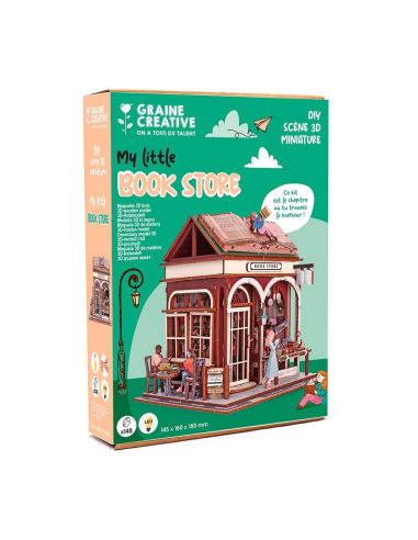 Maqueta madera 3d book store con luz