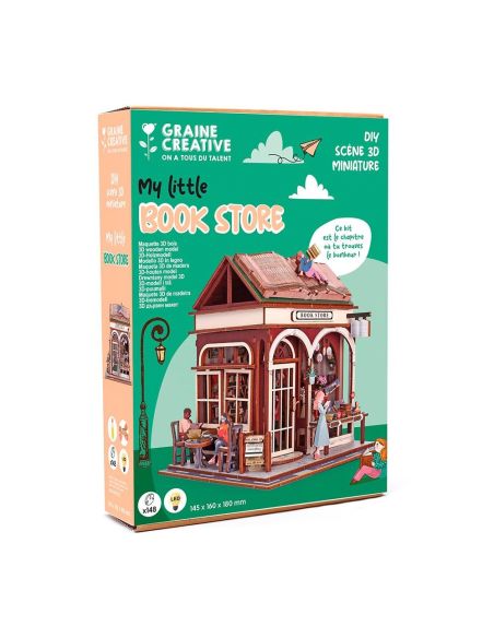 Maqueta madera 3d book store con luz