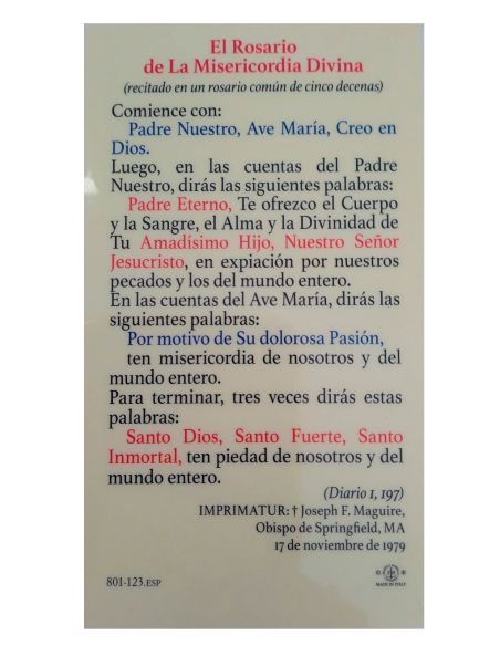 Estampa Plastificada C/Oracion 6,5X11Cm Rosario De La Misericordia