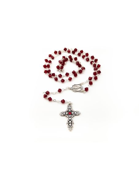 Rosario Milagrosa 3652 Plata Swarovski Granate