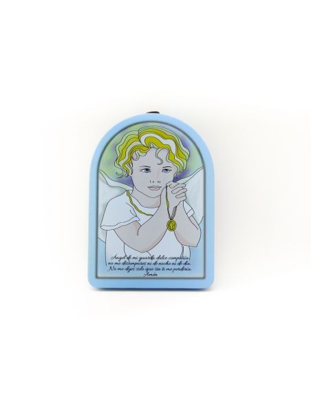 Cuadro Madera Angel Niño Rezando Oracion Azul*