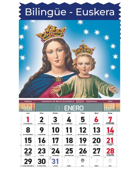 Calendario Faldilla María Auxiliadora Bilingüe Castellano-Euskera 12 Meses 2027