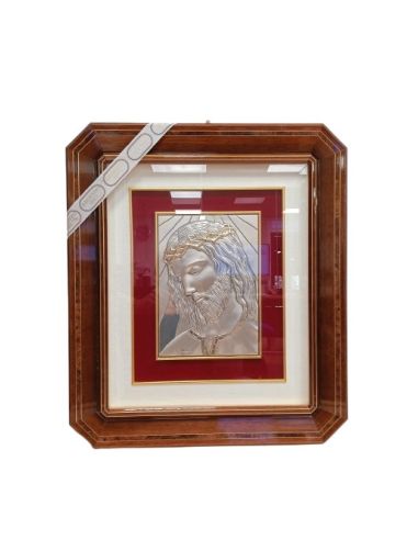 Cuadro plata cristal  madera nogal decor oro Cristo 46x53,5cm