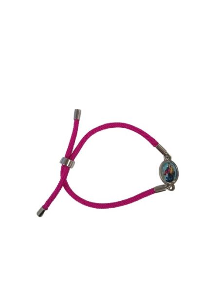 Pulsera Cordón Fucsia acero plateado María Auxiliadora