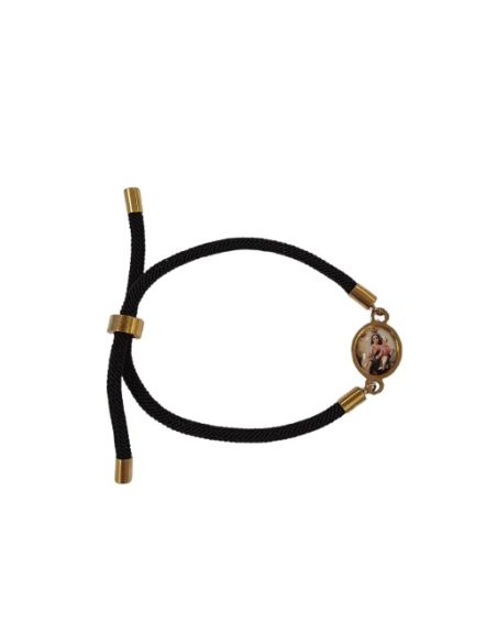 Pulsera Cordón negro Acero Dorado Virgen del Carmen