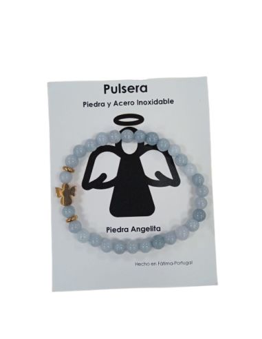 Brazalete angel dorado acero inoxidable piedras grises