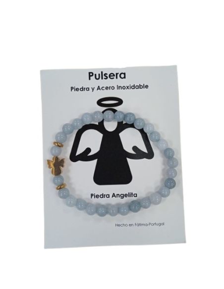 Brazalete angel dorado acero inoxidable piedras grises