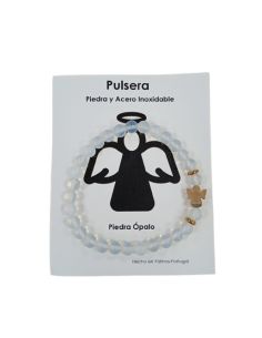 Brazalete angel dorado acero inoxidable piedras ópalo blanco
