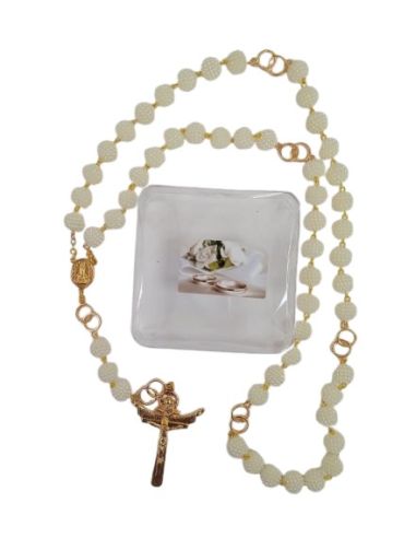 Rosario 12mm dorado matrimonio bolas gran. c/caja