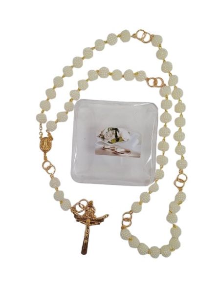 Rosario 12mm dorado matrimonio bolas gran. c/caja