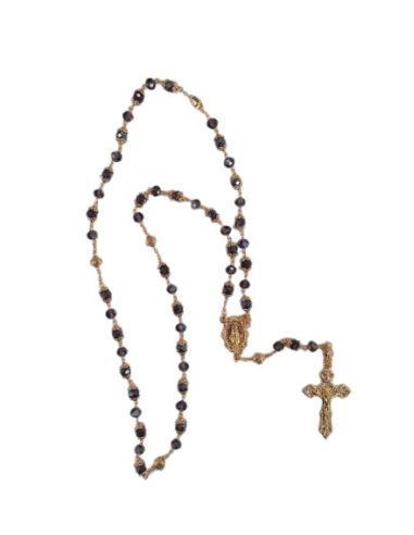 Rosario cristal cruces copeta dorado 6x4 color púrpura