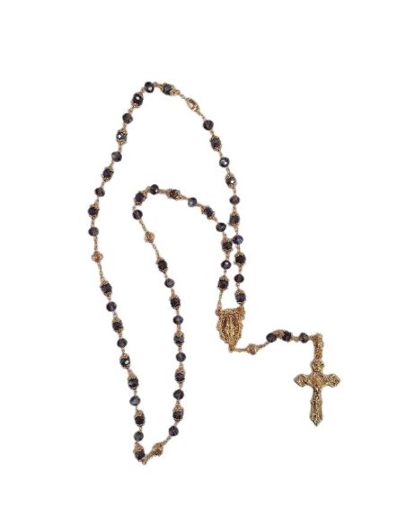 Rosario cristal cruces copeta dorado 6x4 color púrpura