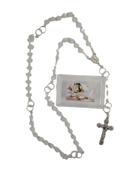 Rosario 8x6mm plateado matrimonio cristal blanco mate c/caja