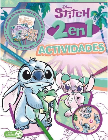 Stitch - Actividades 2 En 1 - Libro Para Colorear, Actividades, Lapices Y Pegatinas