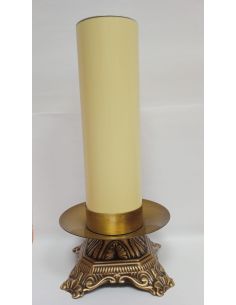 Conjunto Velón cera líquida 7,5x25cm + candelabro bronce mate 9 alto x 14 cm.