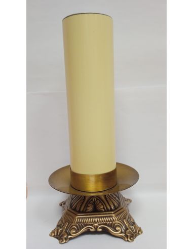 Conjunto Velón cera líquida 7,5x25cm + candelabro bronce mate 9 alto x 14 cm.