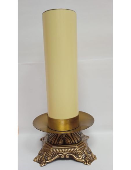 Conjunto Velón cera líquida 7,5x25cm + candelabro bronce mate 9 alto x 14 cm.