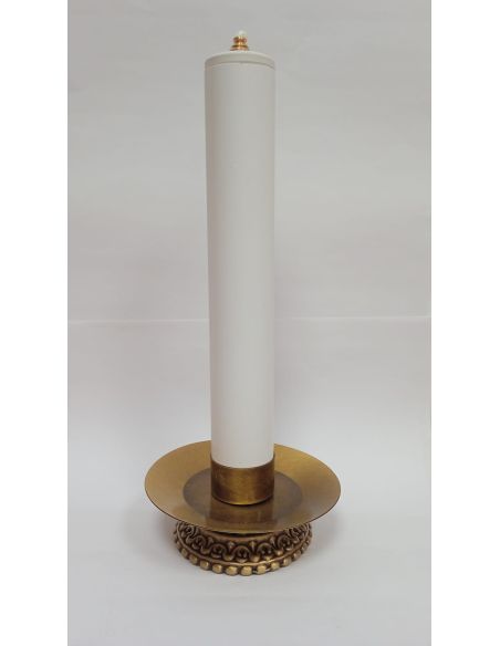 Conjunto Velón cera líquida 4x25cm + candelabro bronce mate 5,5 alto x 12,5 cm.
